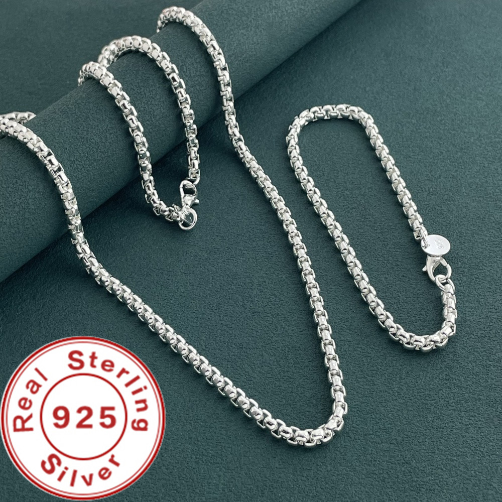 Men Accessories Chain And Bracelet - 925 스털링 실버 4mm 라운드 박스