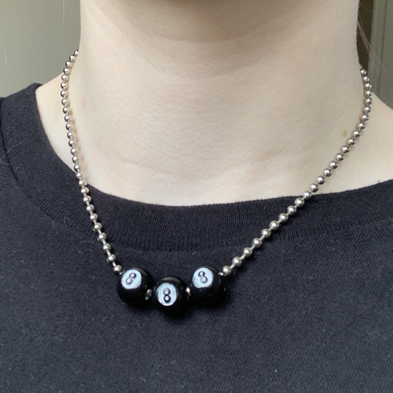 Kpop 패션 빈티지 블랙 8 당구 공 펜던트 비즈 목 - Men'S Accessories In The 90S 리뷰 및 가격