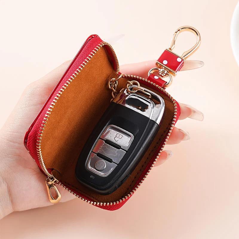 폴카 도트 광택 에나멜 가죽 키 파우치, 골드 지퍼,  - Men Accessories Store 리뷰 및 가격