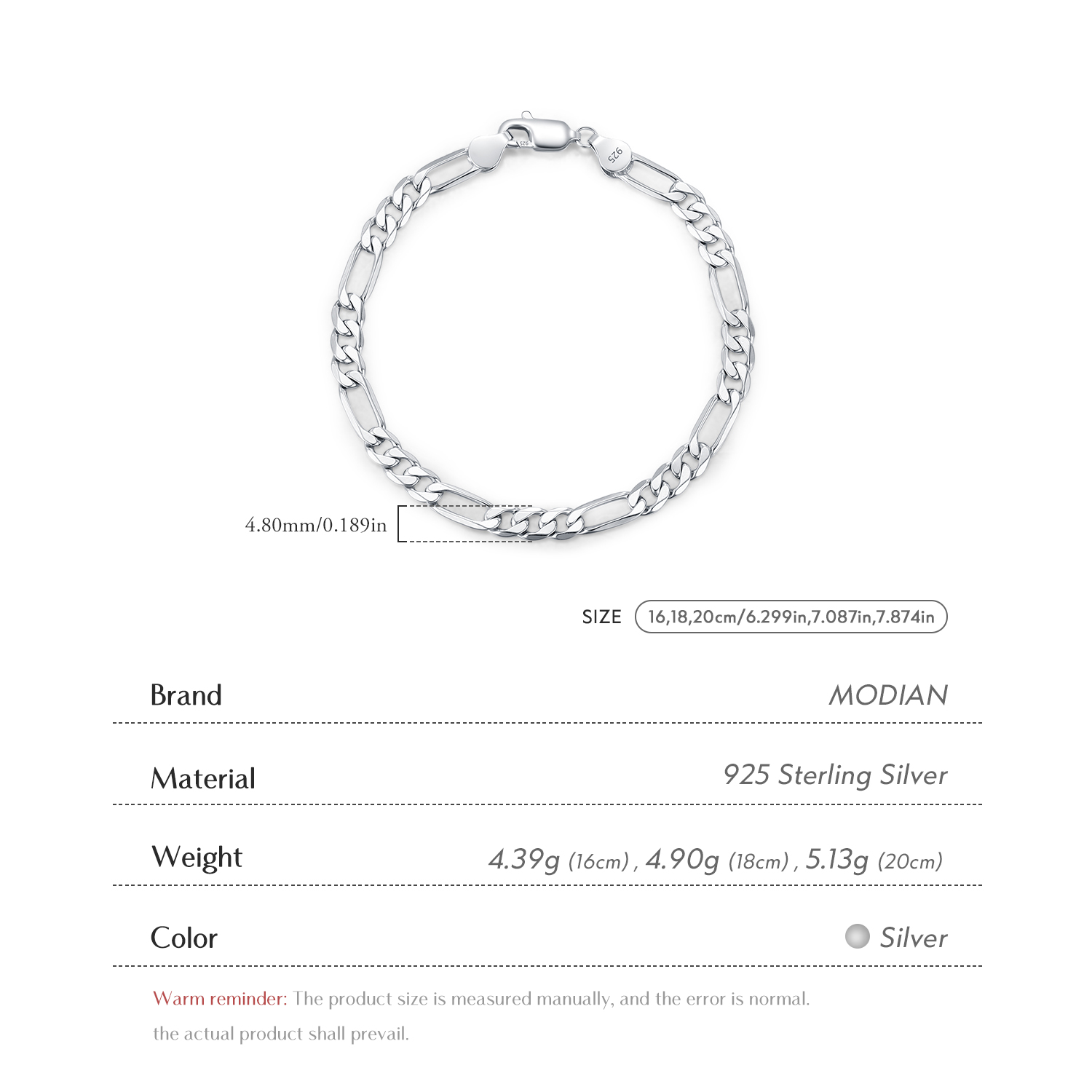 MODIAN 925 스털링 실버 3가지 사이즈 클래식  - Men Accessories Chain And Bracelet 리뷰 및 가격