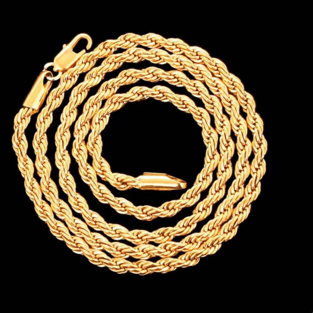 2개 세트 패션 18K 금 4MM 꼬임 로프 체인 목걸 - Men Accessories Chain And Bracelet 리뷰 및 가격