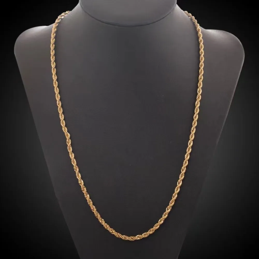 2개 세트 패션 18K 금 4MM 꼬임 로프 체인 목걸 - Men Accessories Chain And Bracelet 리뷰 및 가격